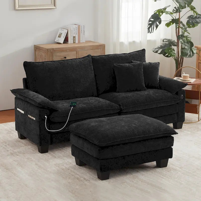 Canapé sectionnel modulaire avec pouf et lit profond