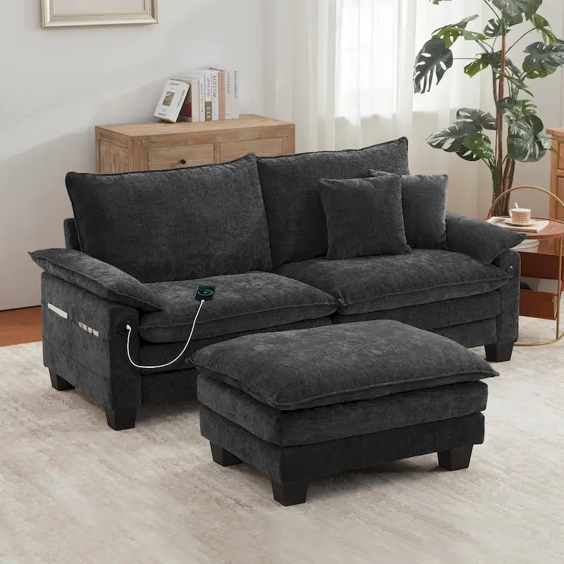 Canapé sectionnel modulaire avec pouf et lit profond