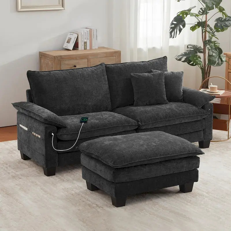 Canapé sectionnel modulaire avec pouf et lit profond