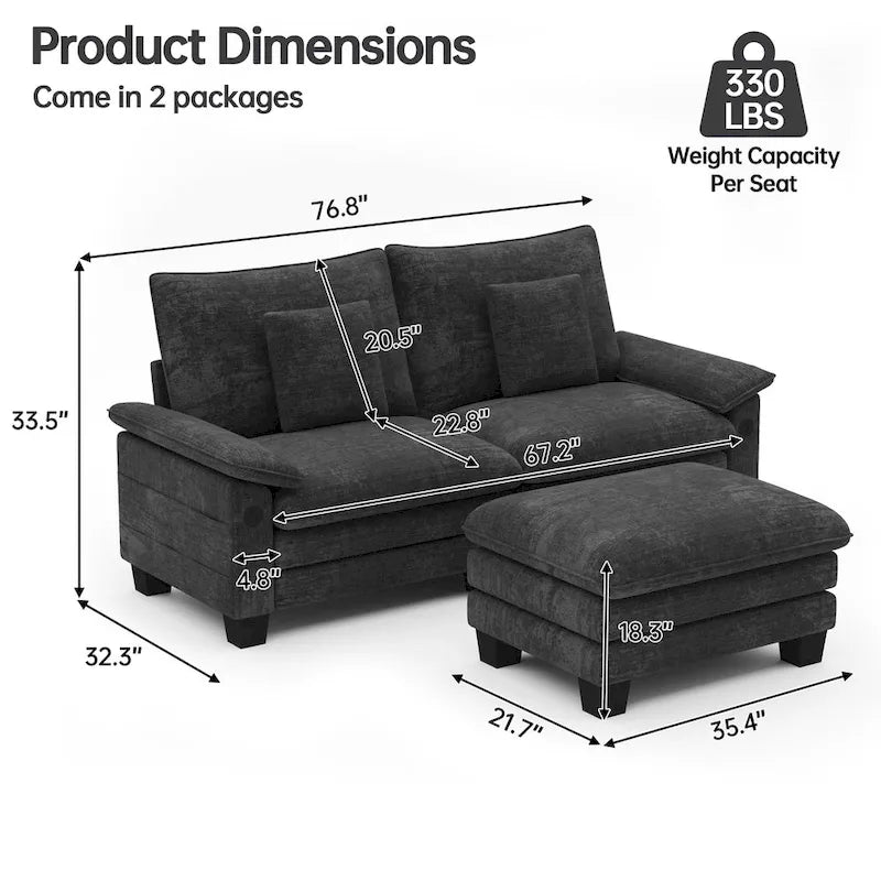 Canapé sectionnel modulaire avec pouf et lit profond