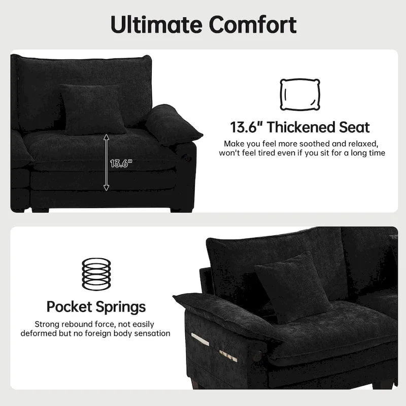 Canapé sectionnel modulaire avec pouf et lit profond
