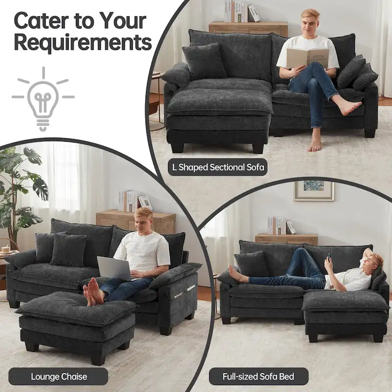 Canapé sectionnel modulaire avec pouf et lit profond