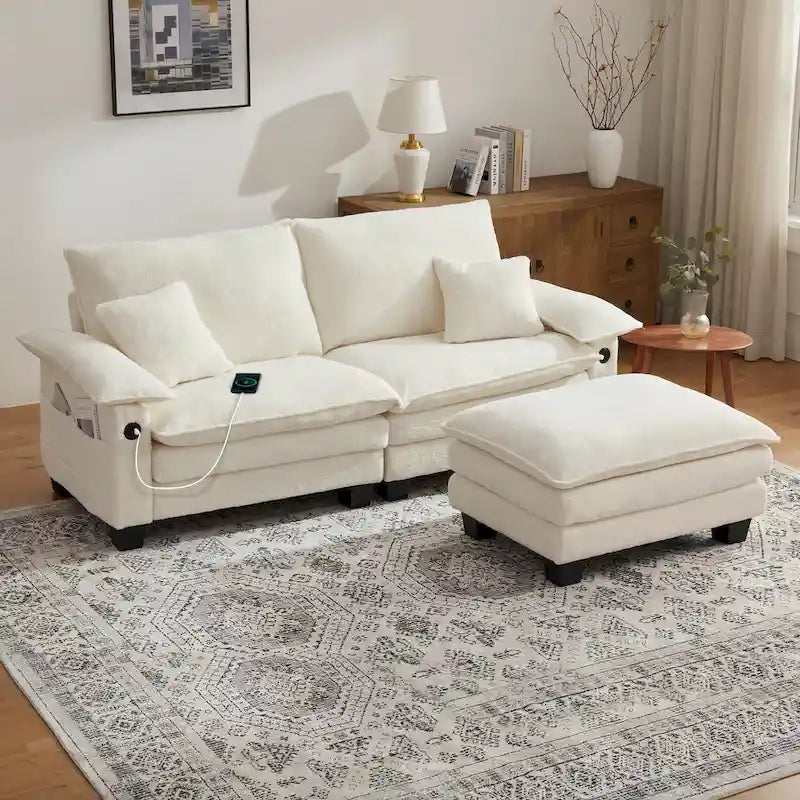 Canapé sectionnel modulaire avec pouf et lit profond