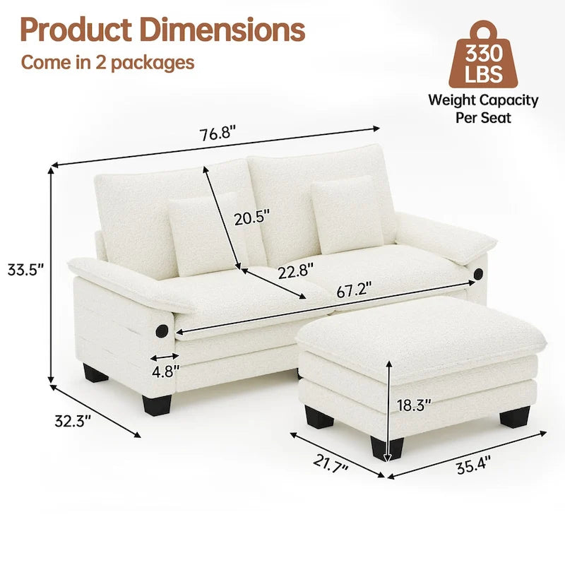 Canapé sectionnel modulaire avec pouf et lit profond
