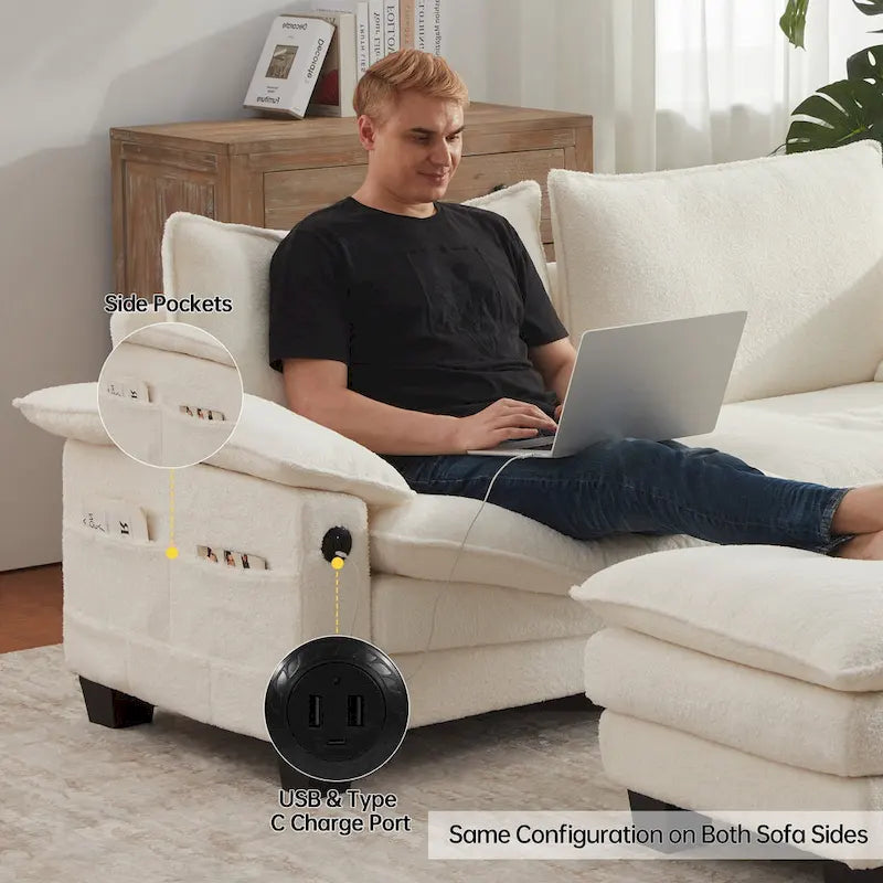 Canapé sectionnel modulaire avec pouf et lit profond