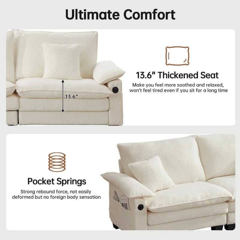 Canapé sectionnel modulaire avec pouf et lit profond