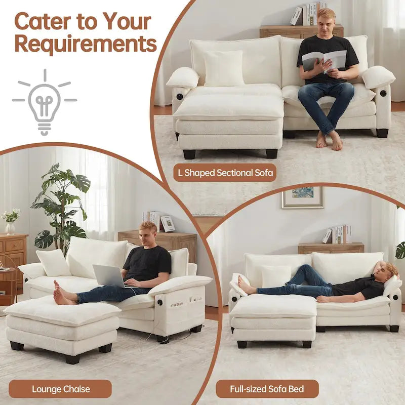 Canapé sectionnel modulaire avec pouf et lit profond