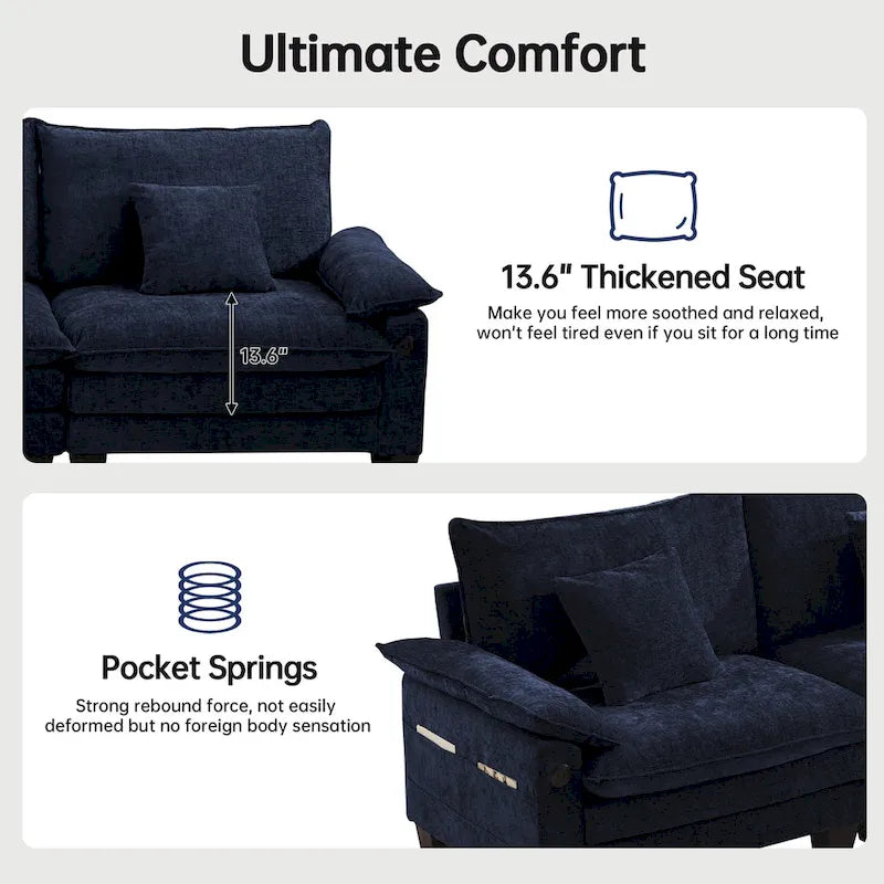 Canapé sectionnel modulaire avec pouf et lit profond