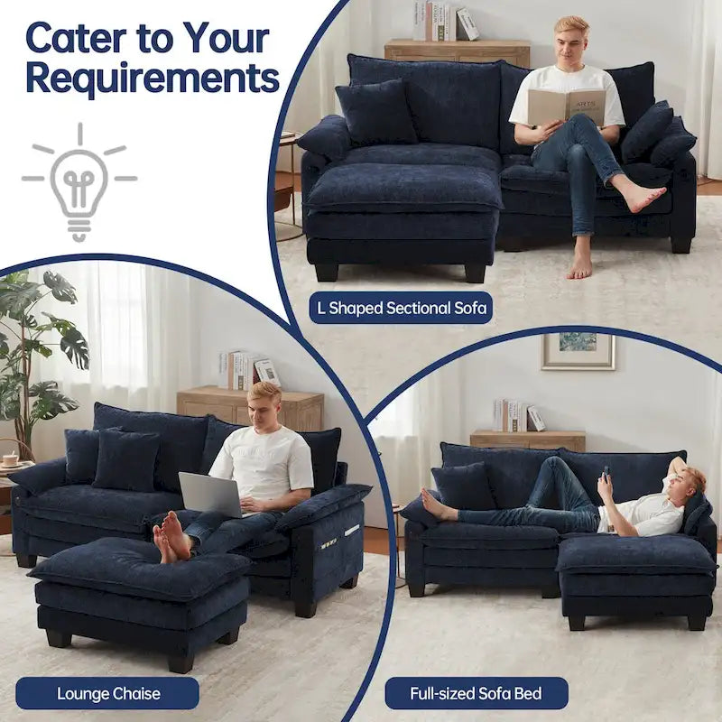 Canapé sectionnel modulaire avec pouf et lit profond