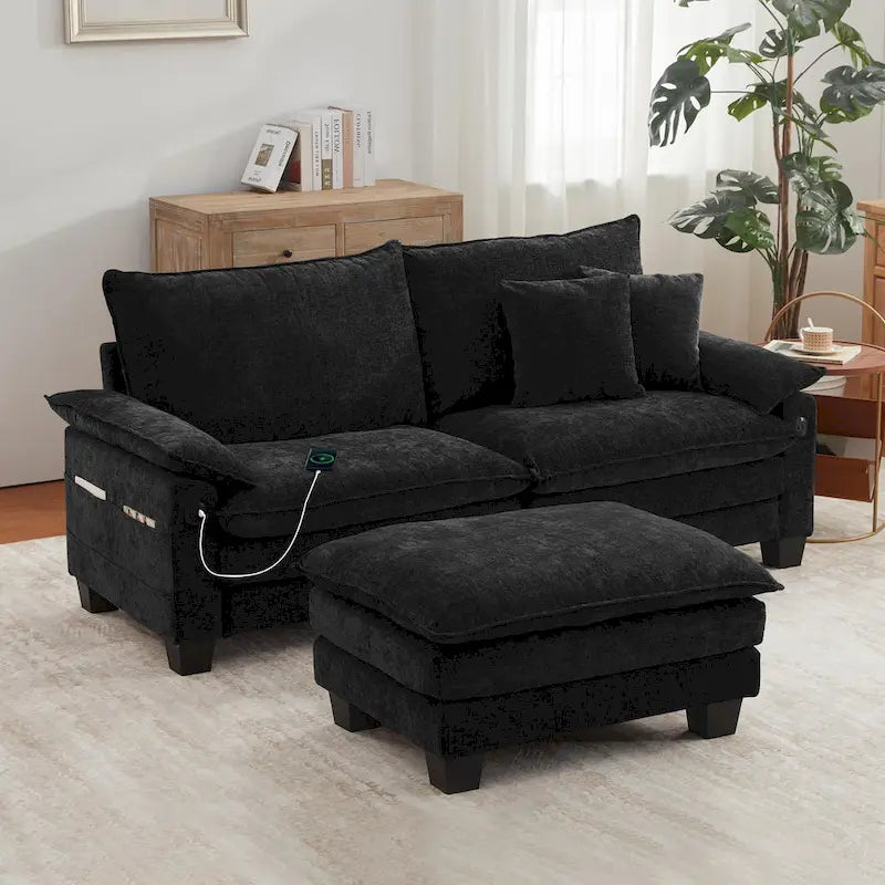 Canapé sectionnel modulaire avec pouf et lit profond