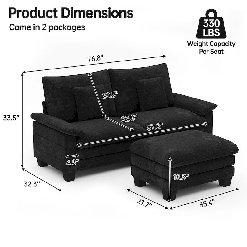 Canapé sectionnel modulaire avec pouf et lit profond