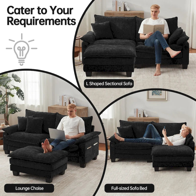 Canapé sectionnel modulaire avec pouf et lit profond