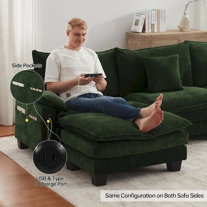Canapé sectionnel modulaire avec pouf et lit profond
