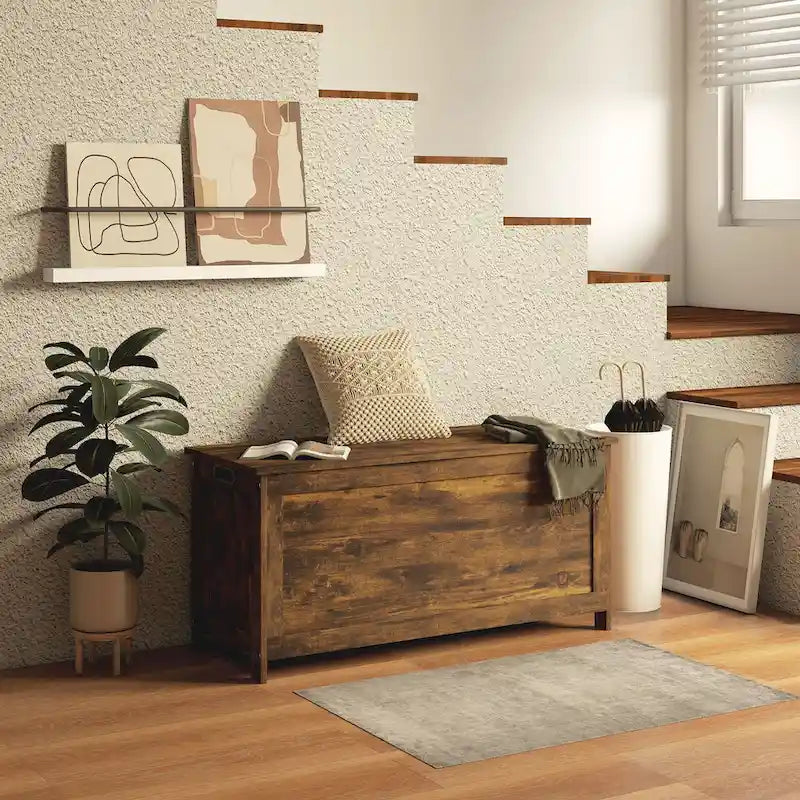 Coffre de rangement en bois avec charnières de sécurité