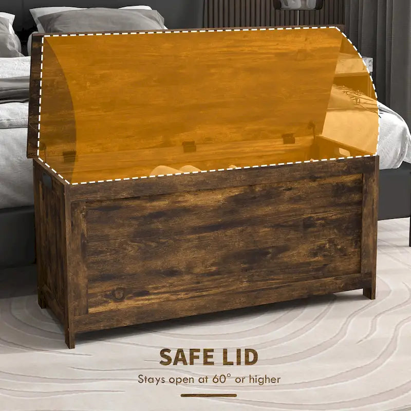 Coffre de rangement en bois avec charnières de sécurité