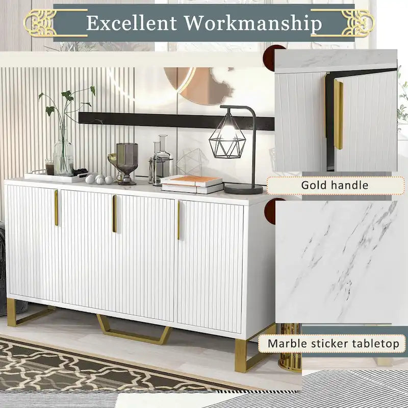 Buffet moderne à quatre portes, poignées métalliques et étagères réglables