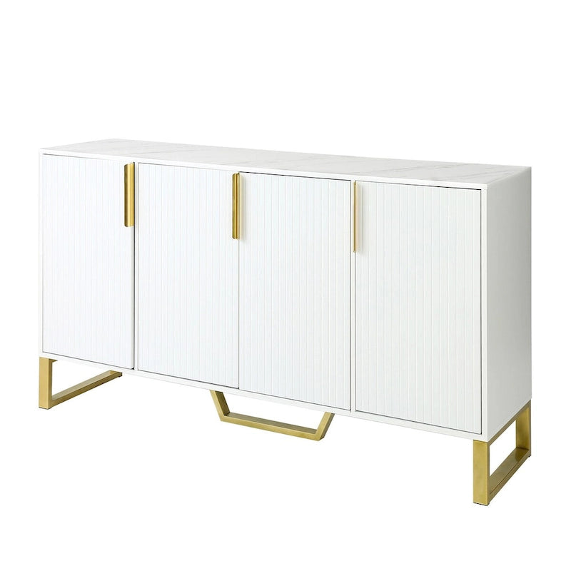 Buffet moderne à quatre portes, poignées métalliques et étagères réglables