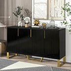 Buffet moderne à quatre portes, poignées métalliques et étagères réglables
