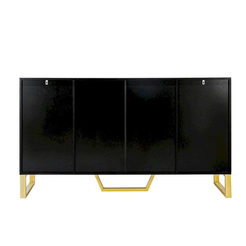 Buffet moderne à quatre portes, poignées métalliques et étagères réglables