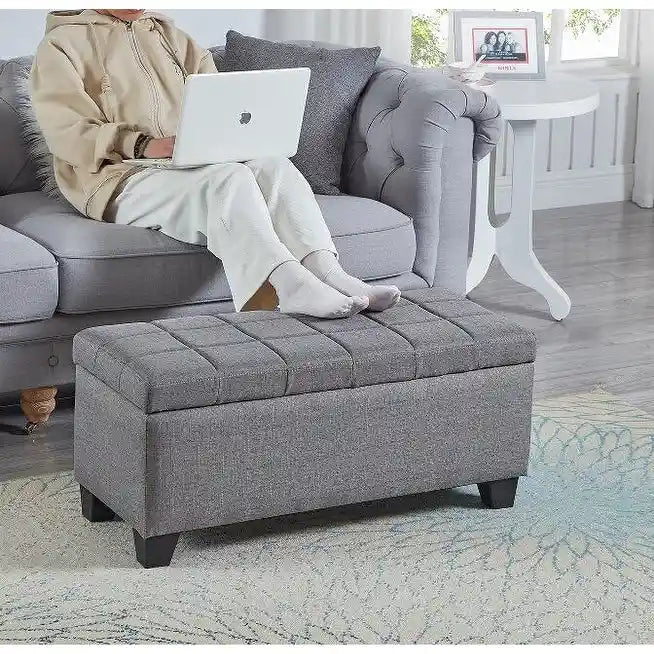 Banc rectangulaire de rangement rembourré