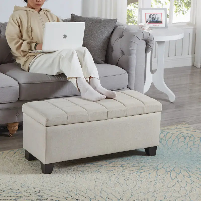 Upholstered Storage Rectangular Bench, Bedroom End of Bed Bench