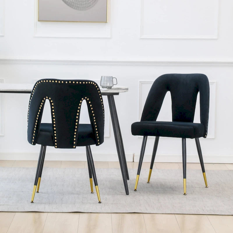 Chaises de salle à manger modernes rembourrées avec clous décoratifs et pieds en métal