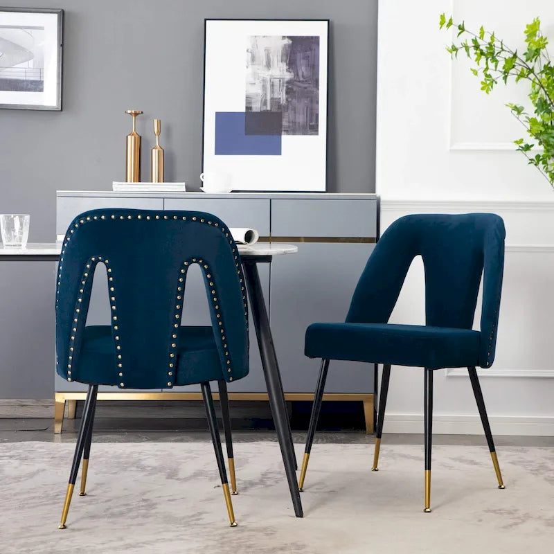 Chaises de salle à manger modernes rembourrées avec clous décoratifs et pieds en métal