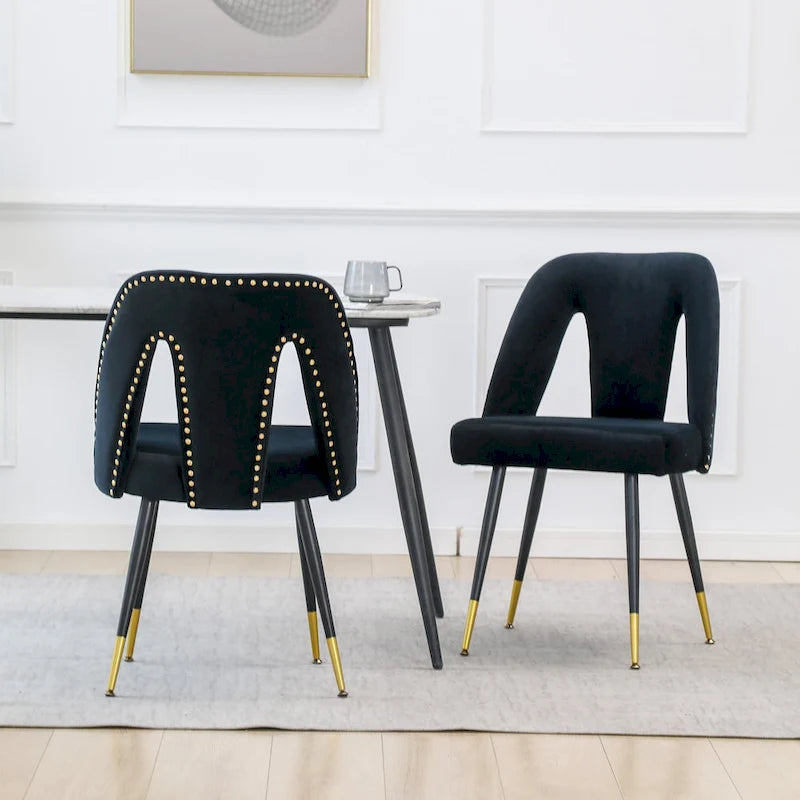 Chaises de salle à manger modernes rembourrées avec clous décoratifs et pieds en métal