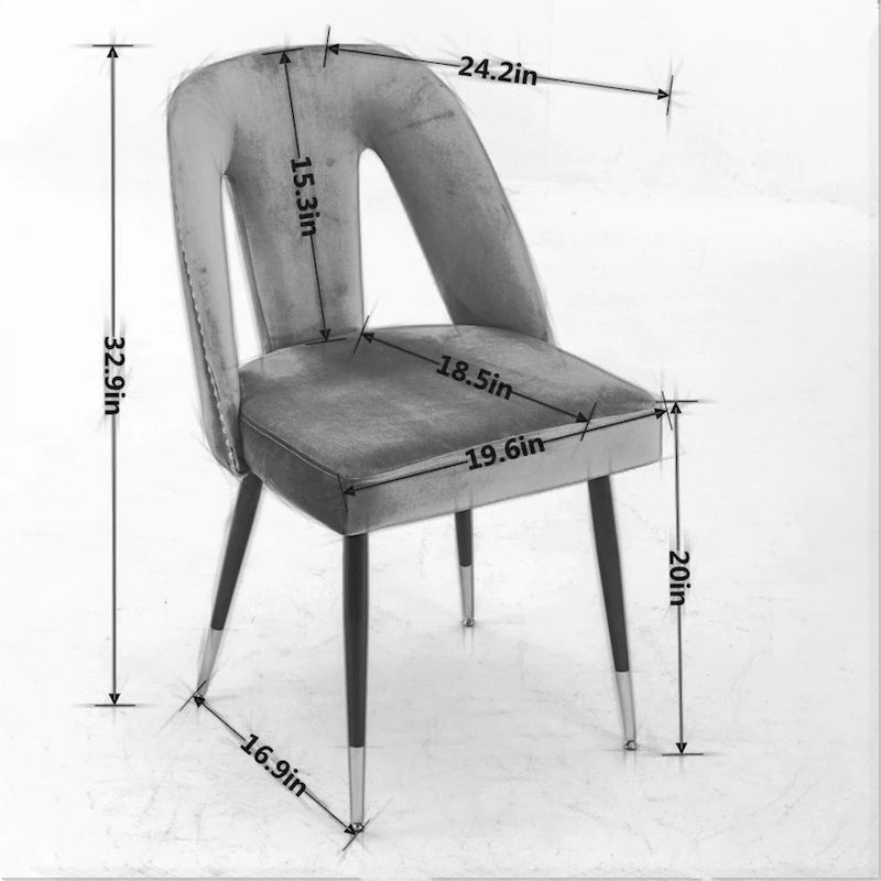 Chaises de salle à manger modernes rembourrées avec clous décoratifs et pieds en métal