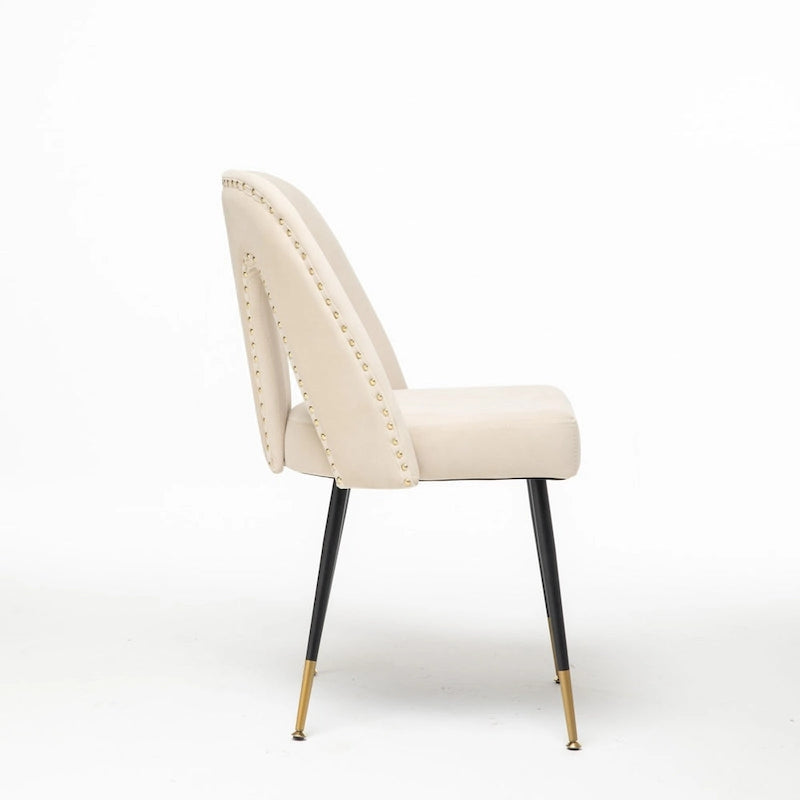 Chaises de salle à manger modernes rembourrées avec clous décoratifs et pieds en métal