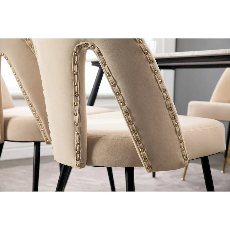Chaises de salle à manger modernes rembourrées avec clous décoratifs et pieds en métal