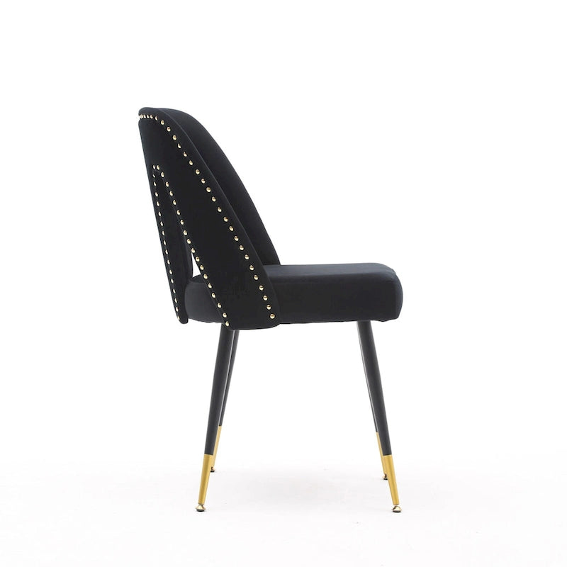 Chaises de salle à manger modernes rembourrées avec clous décoratifs et pieds en métal