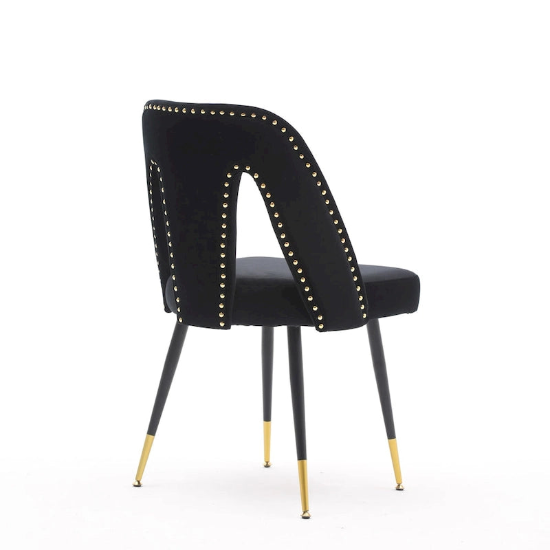 Chaises de salle à manger modernes rembourrées avec clous décoratifs et pieds en métal