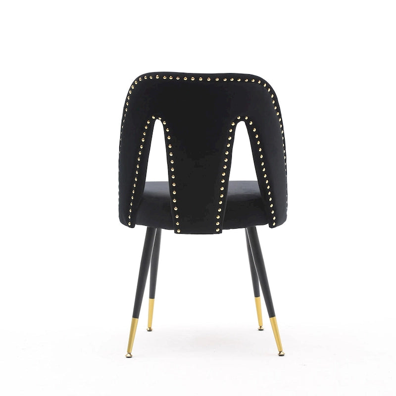 Chaises de salle à manger modernes rembourrées avec clous décoratifs et pieds en métal