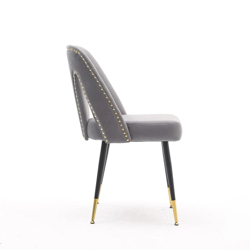 Chaises de salle à manger modernes rembourrées avec clous décoratifs et pieds en métal
