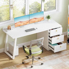 Bureau d'ordinateur moderne blanc de 55 pouces avec tiroirs
