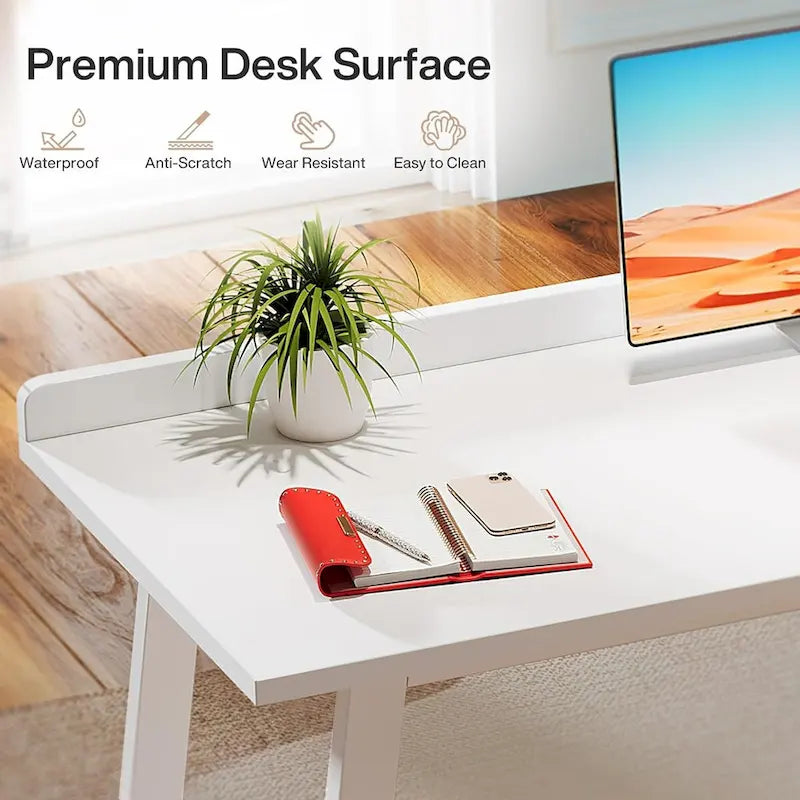 Bureau d'ordinateur moderne blanc de 55 pouces avec tiroirs