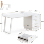 Bureau d'ordinateur moderne blanc de 55 pouces avec tiroirs