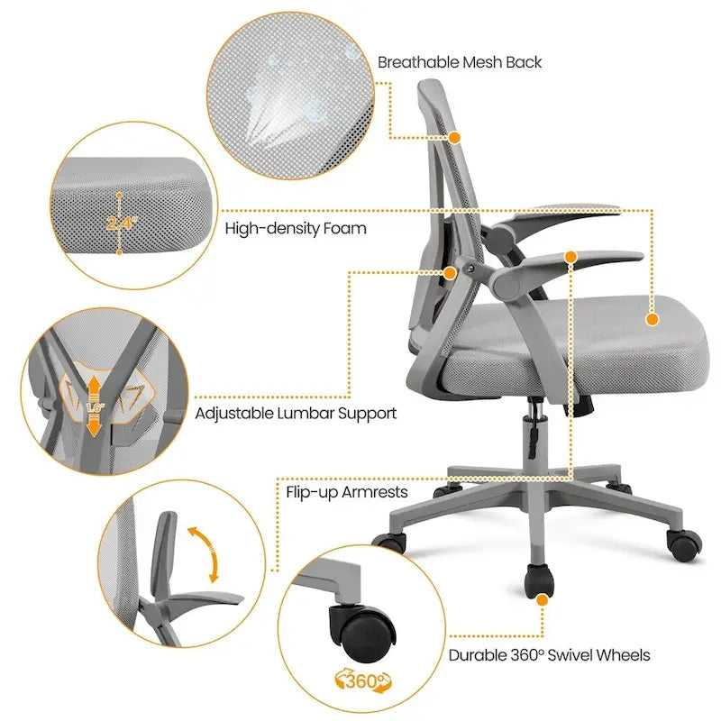 Chaise de bureau en maille avec accoudoirs relevables