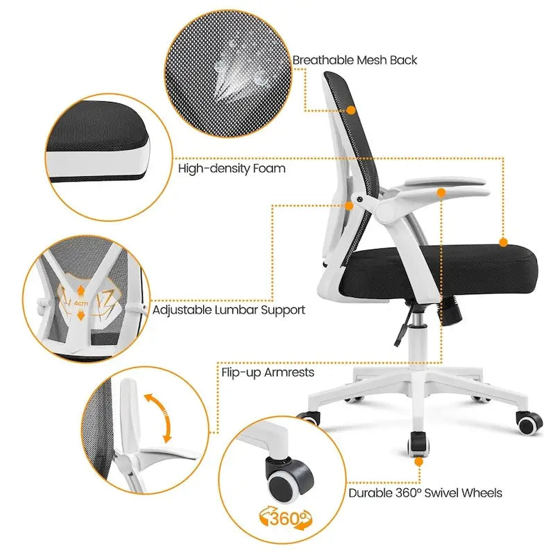 Chaise de bureau en maille avec accoudoirs relevables