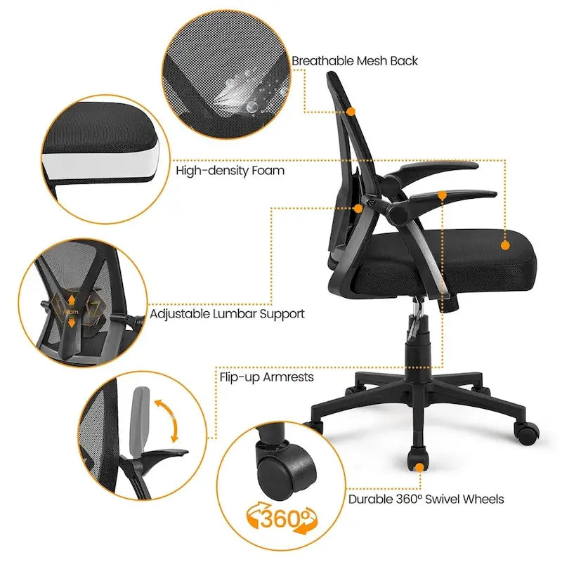 Chaise de bureau en maille avec accoudoirs relevables