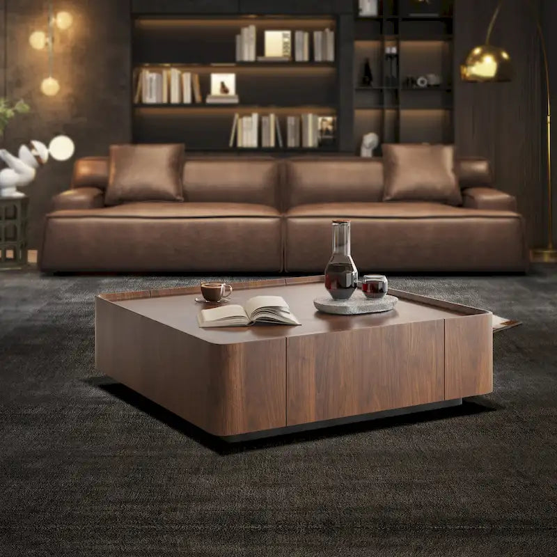 Table basse carrée en bois de style moderne du milieu du siècle avec tiroirs