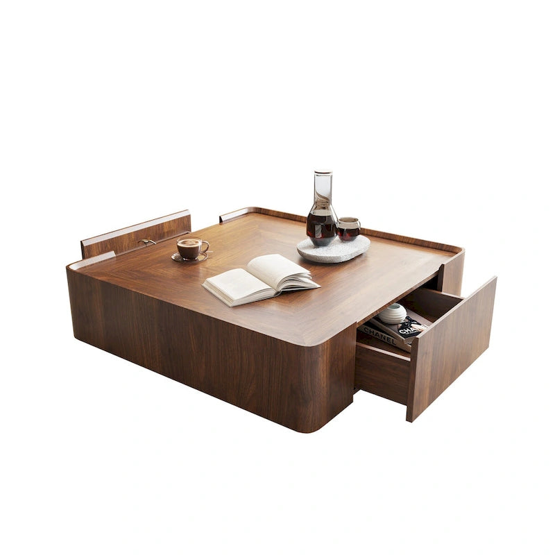 Table basse carrée en bois de style moderne du milieu du siècle avec tiroirs