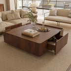 Table basse carrée en bois de style moderne du milieu du siècle avec tiroirs