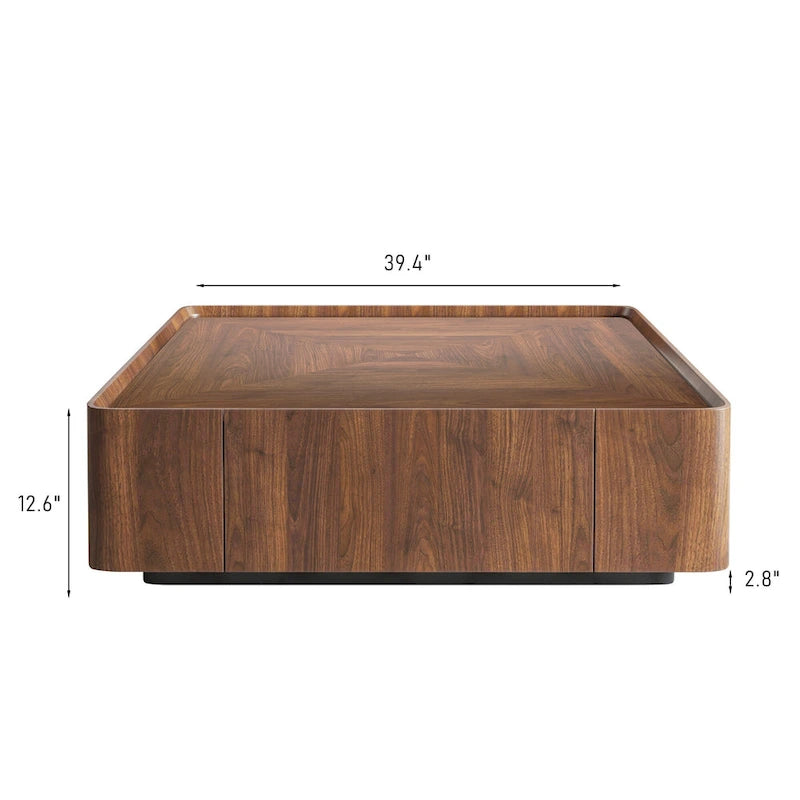 Table basse carrée en bois de style moderne du milieu du siècle avec tiroirs