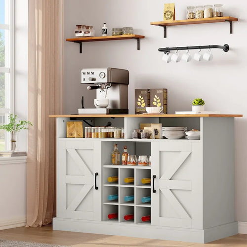 Moasis 47Farmhouse Coffee Bar Cabinet with Floating Shelf - 15.75D x 47.24W x 33.86H