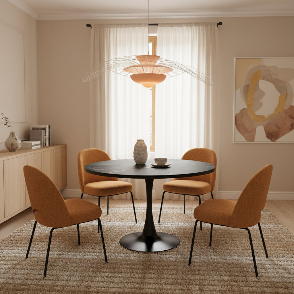 Bristol 36 Round Dining Table for 4 with MDF Top and Sleek Black Iron Base for Kitchen & Dining Room
