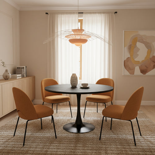 Bristol 36 Round Dining Table for 4 with MDF Top and Sleek Black Iron Base for Kitchen & Dining Room