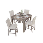 Table de bar carrée 5 pièces de style ferme avec 4 tabourets de comptoir rembourrés