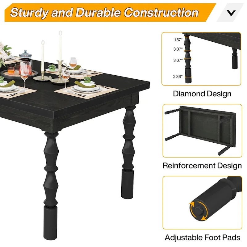 Table à manger rectangulaire en bois style campagnard de 62 pouces